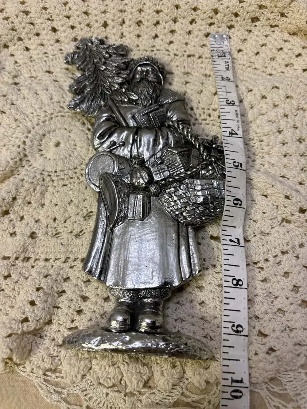 Vintage Silver Color Metal Santa Claus St. Nick Christmas Holiday Ornament 3